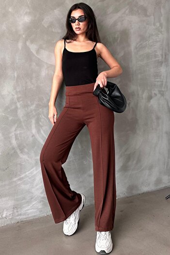Madmext Brown High Waist Spanish Leg Women's Leggings Pants Mg2287