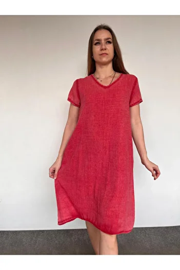 AGORATEKSTİL Women's Half Sleeve Cotton Lined Dress