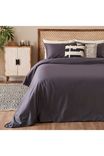 Bella Maison 100% Cotton Satin Supreme Basic Double Duvet Cover Set Anthracite (200X220 cm)