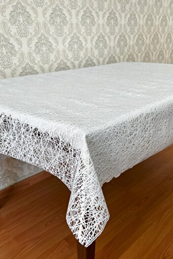Seron PVC Şeffaf Kaplamalı İp Desenli Masa Örtüsü – Beyaz Renk