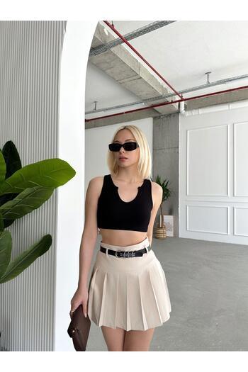 Jeevee Κρεπ υφασμάτινη γραπτή ζώνη πλισέ κοντή φούστα