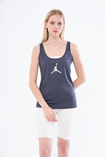 Moda Işık Jordon Printed Anthracite Color Athlete's Tank Top - Thick Strap