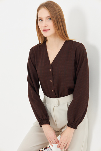 armonika Women's Dark Coffee Sleeve Elastic Wrap Shirt Arm-24K 001002