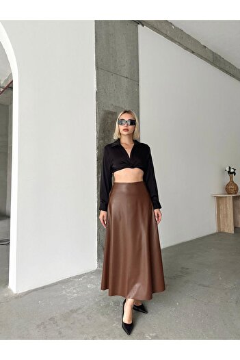 Jeevee Maxi Length Bell Leather Skirt