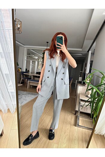Zübeyde Sayın Atlas Fabric Premium Size Sleeveless Jacket Vest Set