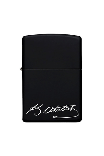 Melek Pazarı Atatürk İmzalı Kişiye Özel İsimli Benzinli Siyah Metal Zippo Çakmak