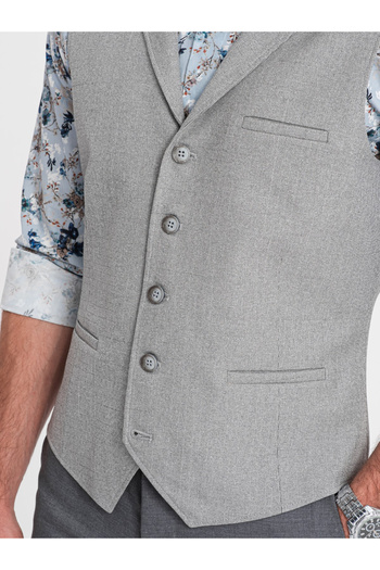 OMBRE Men's suit vest with collar - light grey V1 OM-BLZV-0109 XXL