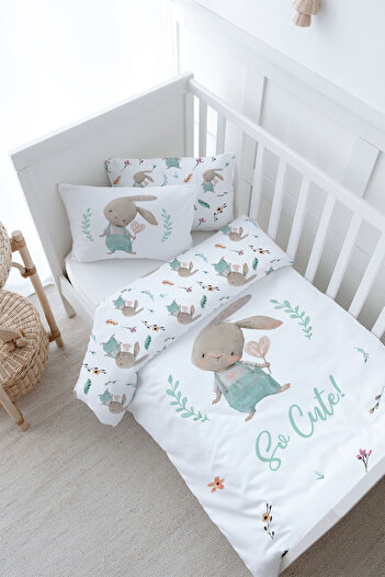 Tuğba Kuğu Baby Series Duvet Cover Set - Rabbit with Sleeves (100X150)