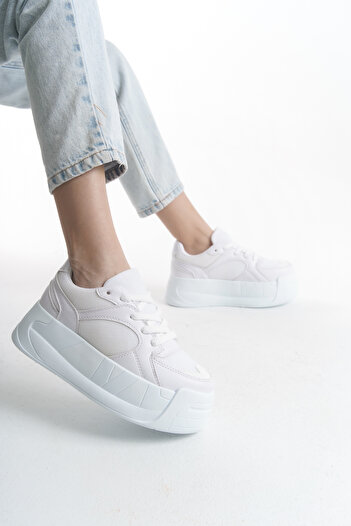 Limeo Pantofi sport casual pentru femei, cu șireturi din piele, cu platformă înaltă, cu talpă cu pană