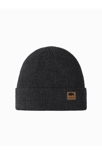 OMBRE Herren Strickmütze mit Patch - schwarz meliert V1 OM-ACWH-0123