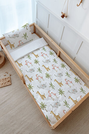 Tuğba Kuğu Pink Safari Animals Montessori Duvet Cover Set - 100X200 Iconic Series