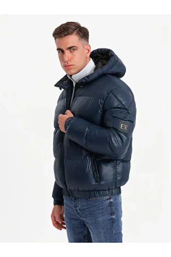 OMBRE Ζεστό ανδρικό puffer jacket με βελονιές - navy blue V2 OM-JAHP-0207 XXL