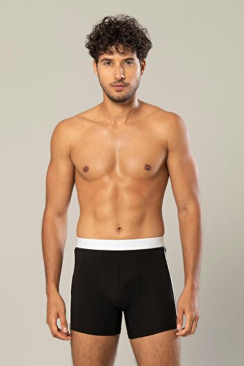 ERDEM İÇ GİYİM Erdem Black Cotton Elastane Long Boxer 1417