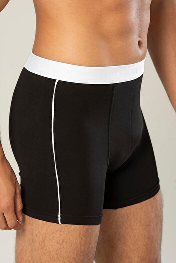 ERDEM İÇ GİYİM Erdem Black Cotton Elastane Long Boxer 1417