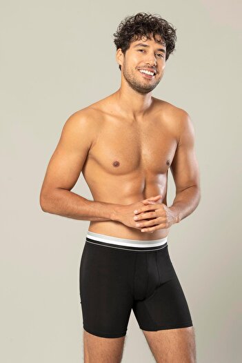 ERDEM İÇ GİYİM Erdem Black Cotton Elastane Long Boxer 1415