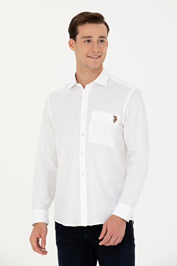 U.S. Polo Assn. Cămașă albă cu mânecă lungă pentru bărbați 50272412 -VR013