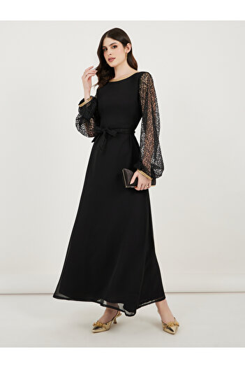 Maxim Creation By Styli Flower Lace Sleeves Insert A-Line Maxi Dress