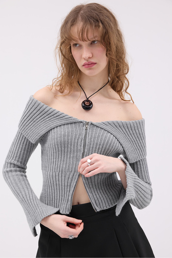 Addax Boat Neck Zippered Knitwear Cardigan H1427