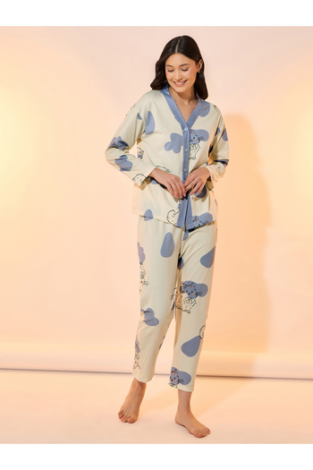 Take Two By Styli All Over Cat Print Shirt & Pyjama Set