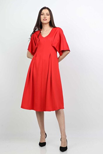 mica Short Wide Sleeve Satin Midi Dress