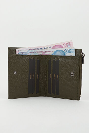 Fossil Boxed Genuine Leather Khaki Women's Hand Portfolio Card Holder Wallet