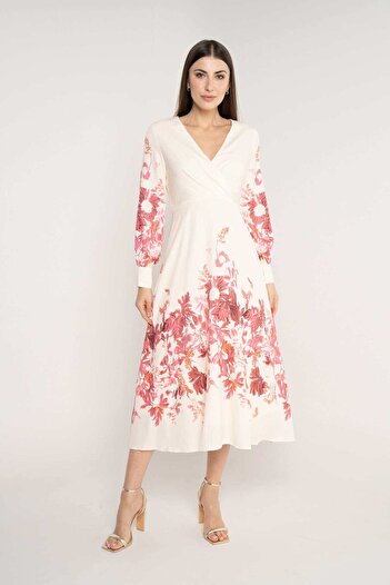 mica V-Neck Long Sleeve Waist-Tied Midi Dress