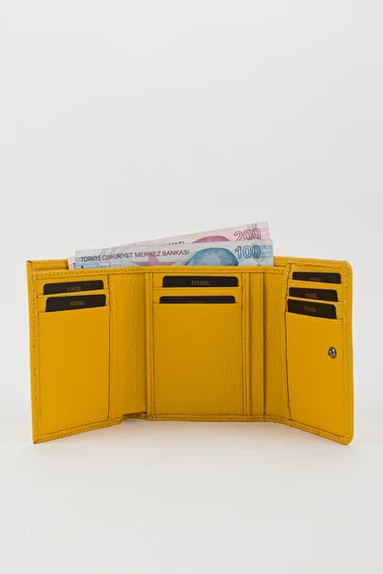 Fossil Boxed Genuine Leather Yellow Women's Hand Portfolio Card Holder Wallet