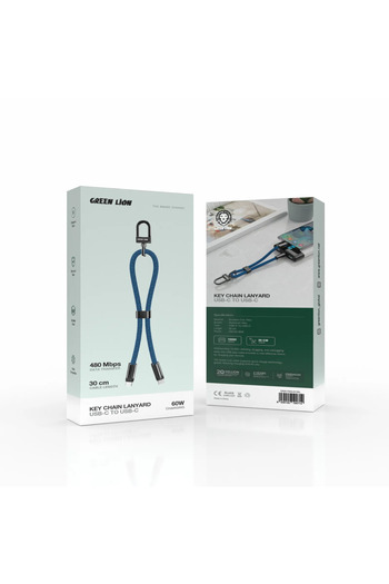 Green Lion Keychain Lanyard Usb-C To Usb-C 60W - Blue
