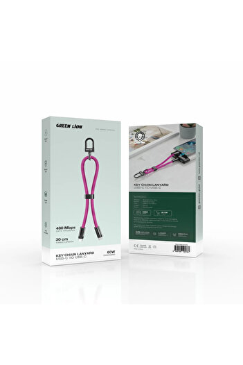 Green Lion Keychain Lanyard Usb-C To Usb-C 60W - Pink