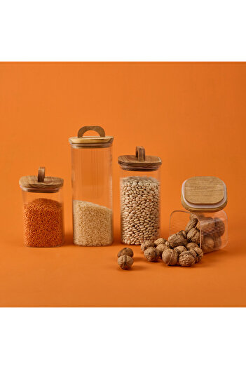 AROW Regina 4-Piece Glass Jar - Transparent / Light Brown