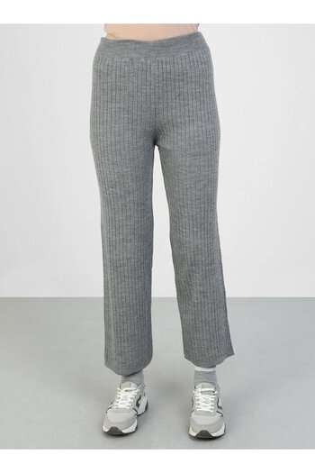 Por La Cara Ribbed and Elastic Waist Knitwear Casual Trousers - Gray - Por La Cara