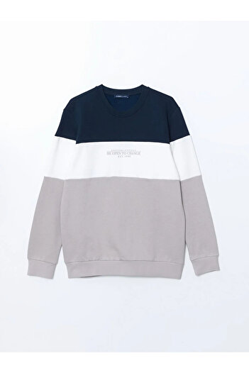 LC Waikiki Ανδρικό φούτερ με μακρύ μανίκι LCWAIKIKI Classic Beige Crew Neck Color Blocked