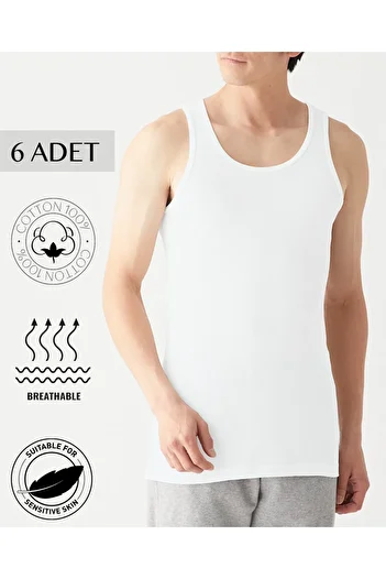 oxe Set of 6 100% Cotton Men's Combed Cotton White Strap Tank Top