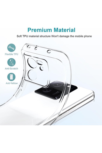 m.tk moveteck Xiaomi Mi 13t - Mi 13t Pro Compatible Case Camera Protected Transparent Silicone + 9H Screen Protector Glass Set