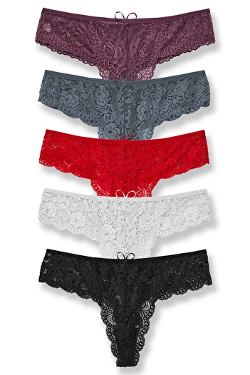 Zena Large Size 5-Piece Lace Women's Thong Panties Set