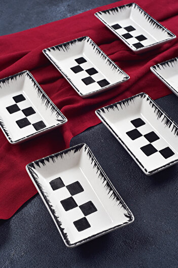 Piatti Naturali 6-Piece Snack Bowl Checkerboard Pattern Handmade Presentation Bowl Jam Sauce Bowl Breakfast Cookie Treat Set
