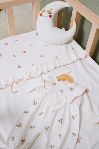 BABYLİM Baby Girl Tulip Embroidered 100% Cotton Bandana Romper Set