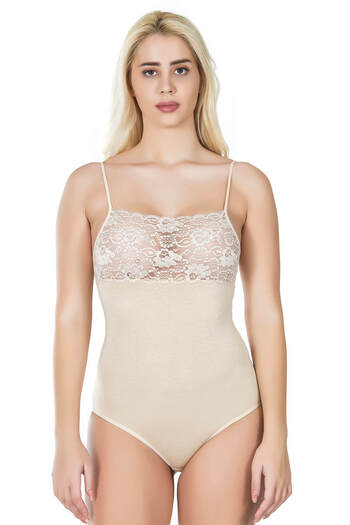 Fily Cotton Fabric Fronts Wide Lace Embroidered Rope Strap Snap Fastener Body Undershirt