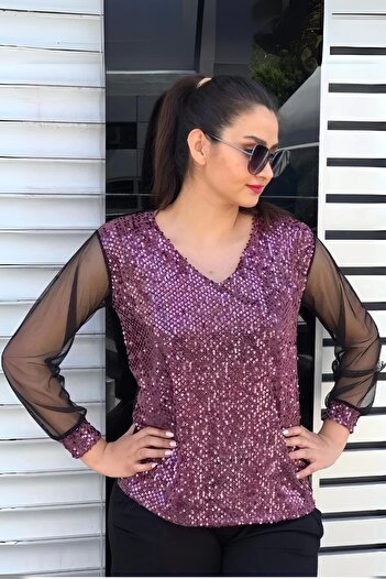 aytemas Sequin Sleeves Tulle Blouse