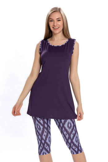 REMSA Semi-Closed Swimsuit with Zero Sleeve Leggings 3151-23 Purple