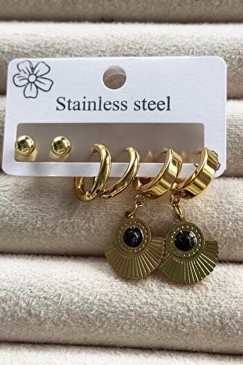 Vitastyle Gold Color 6'Lı Özer Series Vintage Steel Earrings Set
