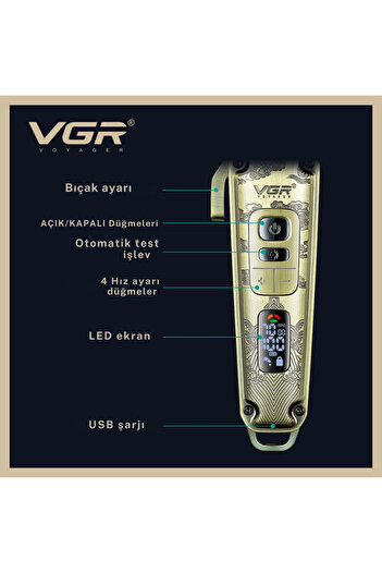 farissu VGR V-005 Profesyonel Saç Kesme ve Tıraş Makinesi - Renkli Taraklı Tam Set!