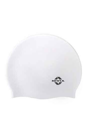 Nivia Pro Silicone Waterproof Swimming Cap | White | One Size | Unisex-Adult | Silicone | Easy Fit