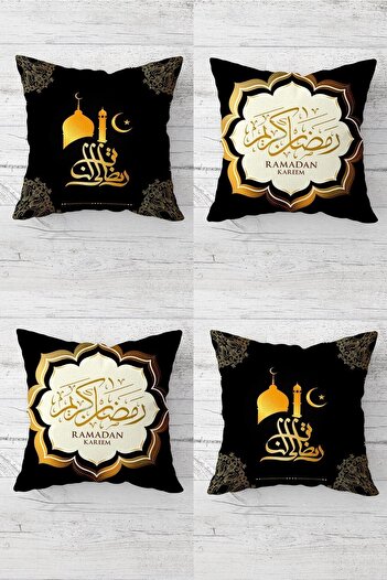 Pelangi Eid Mubarak - Ramadan Mosque Patterned Hidden Zippered Throw Pillow Cover Set (4Pcs)