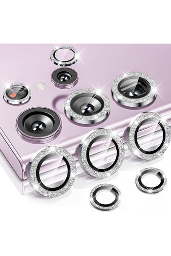 AWH S23 Ultra Camera Lens Protector, 9H Tempered Glass, Titanium Military-Grade, Glitter Silver