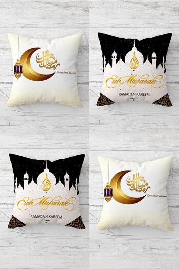 Pelangi Eid Mubarak Ramadan Themed - Hidden Zippered Throw Pillow Cover Set (4Pcs)
