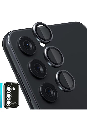 AWH [3 Pcs] Camera Lens Protector for Samsung Galaxy S24/S23/S23 Plus, 9H Glass & Alloy Ring (Black)