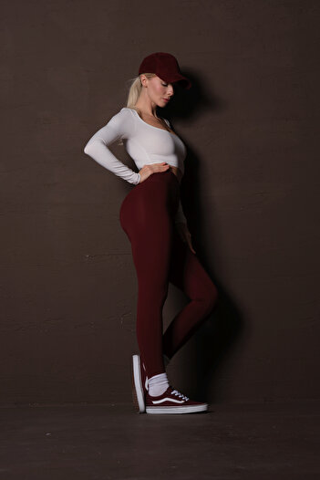Domoda Burgundy Karyoka Stitching Detailed Recovery Sporty Detailed Extra Stretchy Women's Leggings @Amazon