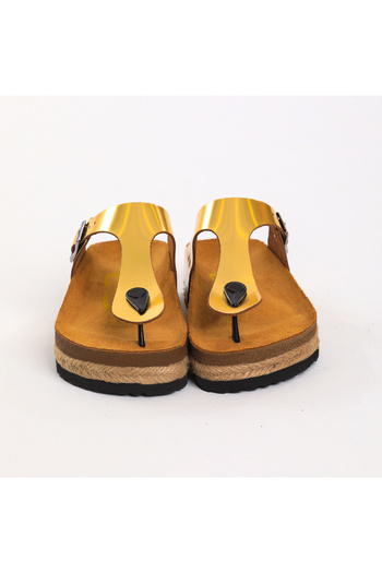 Moosefield Genuine Leather Straw Sole Gold Women's Slippers