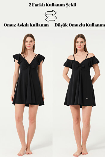 İYİBU Tesmay Women's Dress Swimsuit - 2 Different Ways to Wear, Ruffle Detail, Abundant Fit with Breast Pad Slip